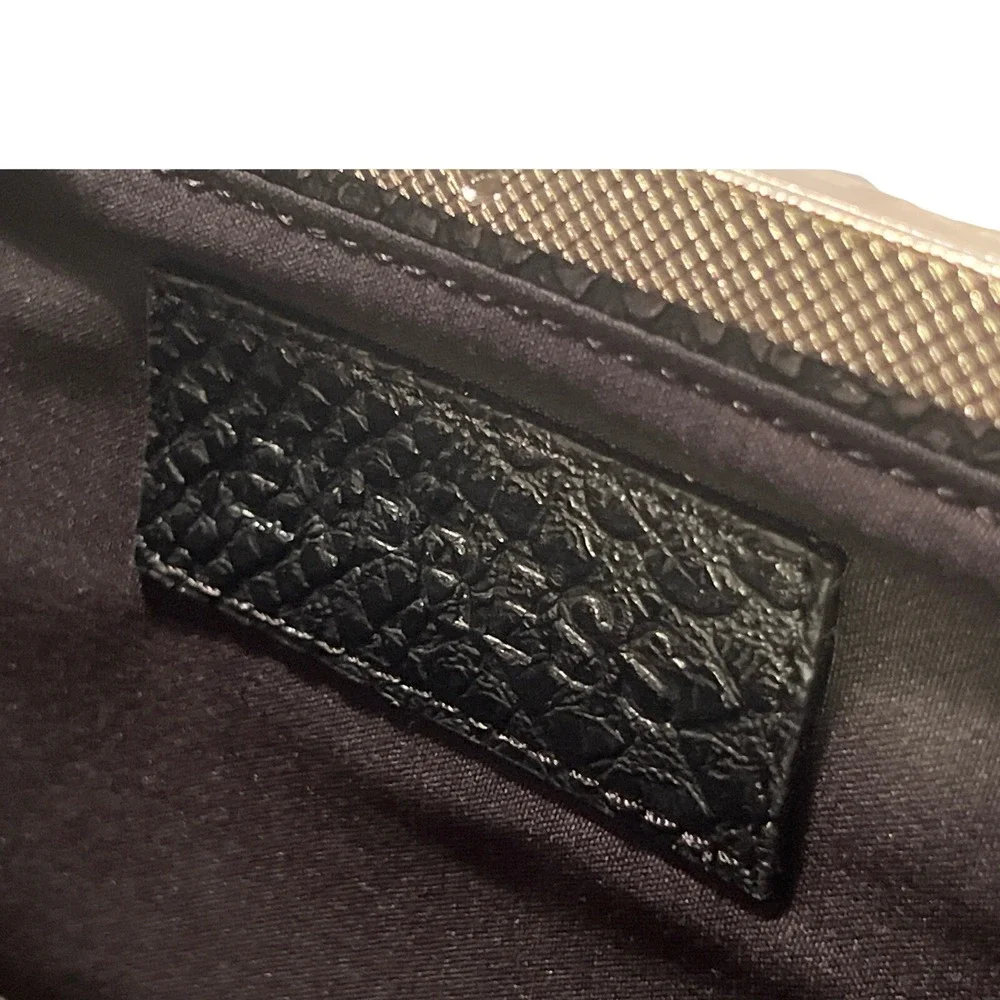 Express Black Faux Leather Snakeskin Clutch‎ Handbag Silver Handle Magnetic Y2K